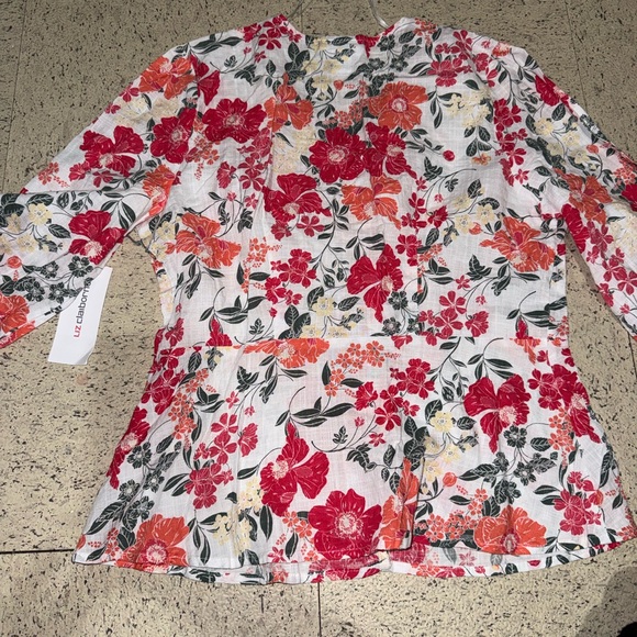 Liz Claiborne Floral Blouse - Red, Orange, Green - Picture 2 of 2